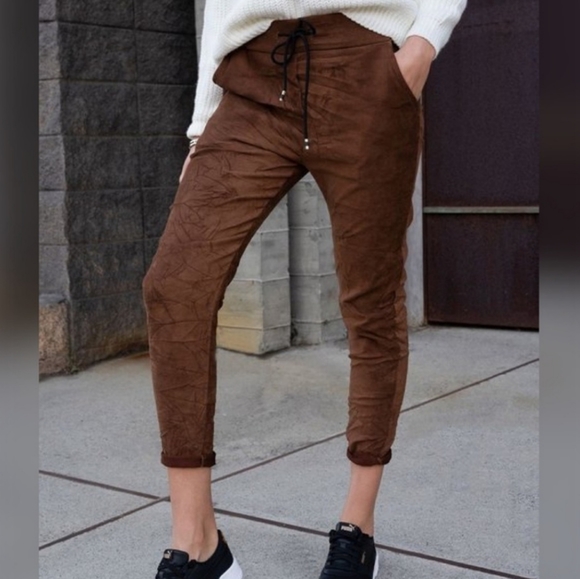 Pants - Suede Lightweight Crinkle Jogger Style Bottoms